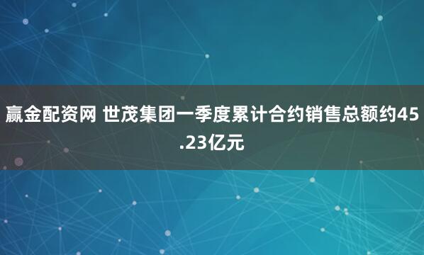 赢金配资网 世茂集团一季度累计合约销售总额约45.23亿元